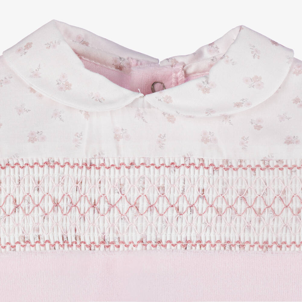 Laranjinha-Girls Blush Smocked Velvet Babygrow | Childrensalon Outlet