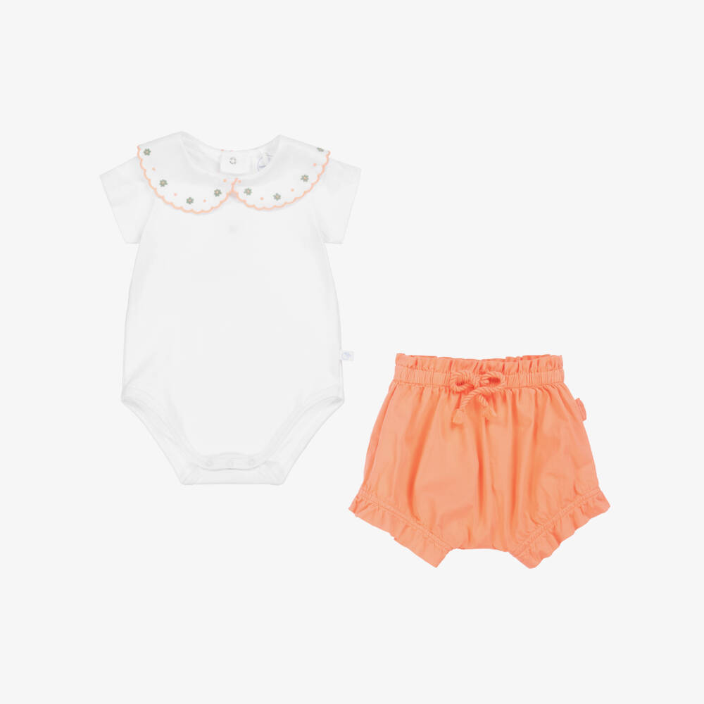Laranjinha-Girls' Bright Orange & White Ensemble | Childrensalon Outlet