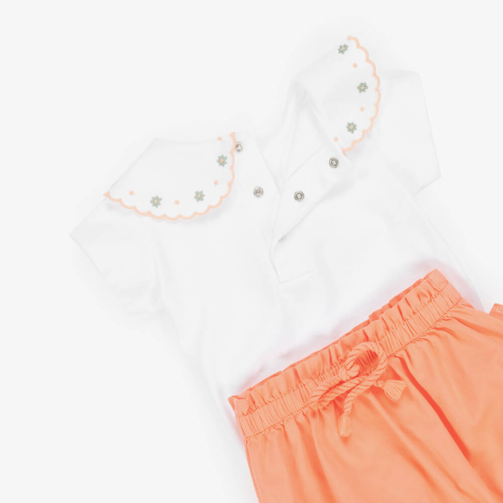 Laranjinha-Girls' Bright Orange & White Ensemble | Childrensalon Outlet