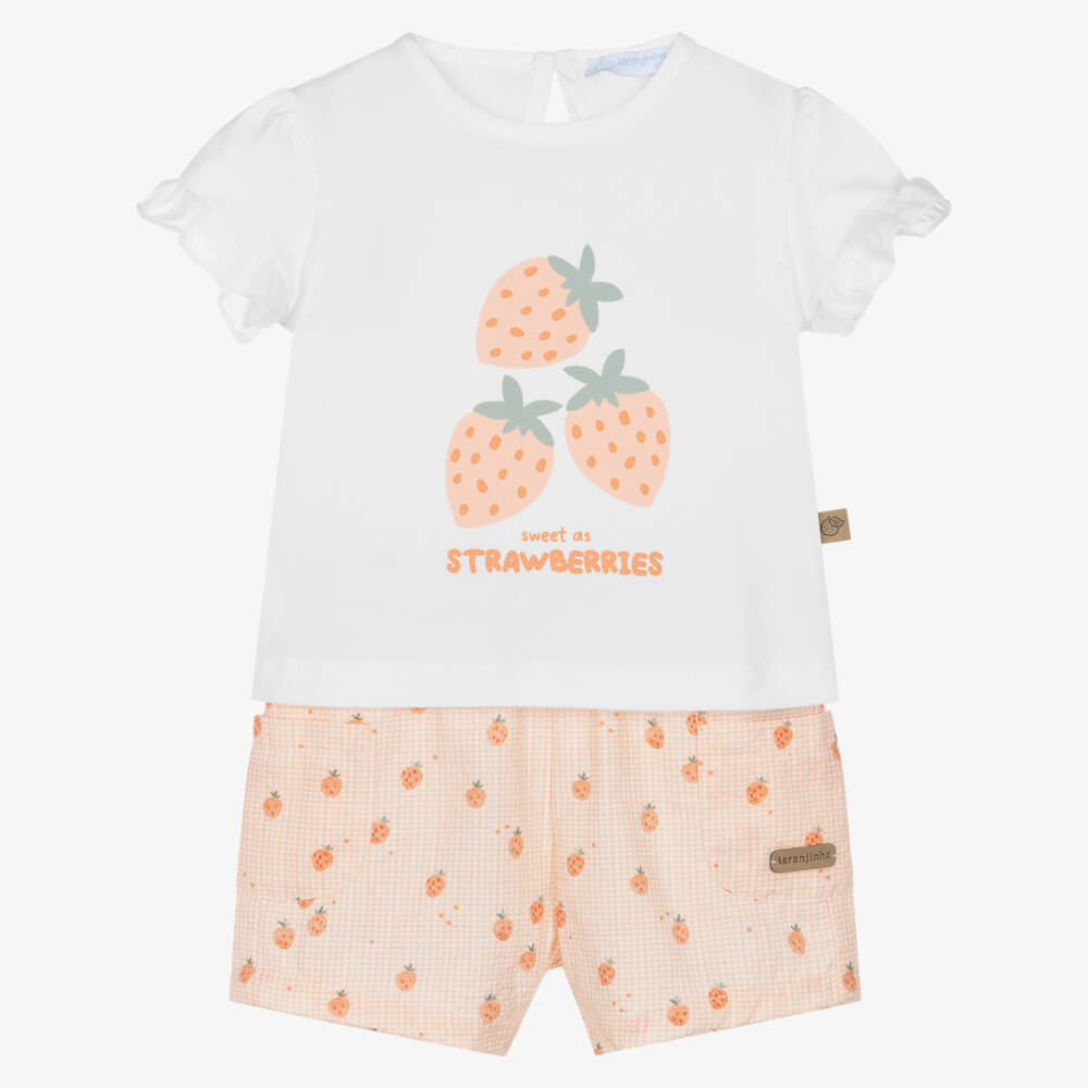 Laranjinha-طقم شورت بناتي بنقشة مربعات بتصميم توت الحمضيات | Childrensalon Outlet
