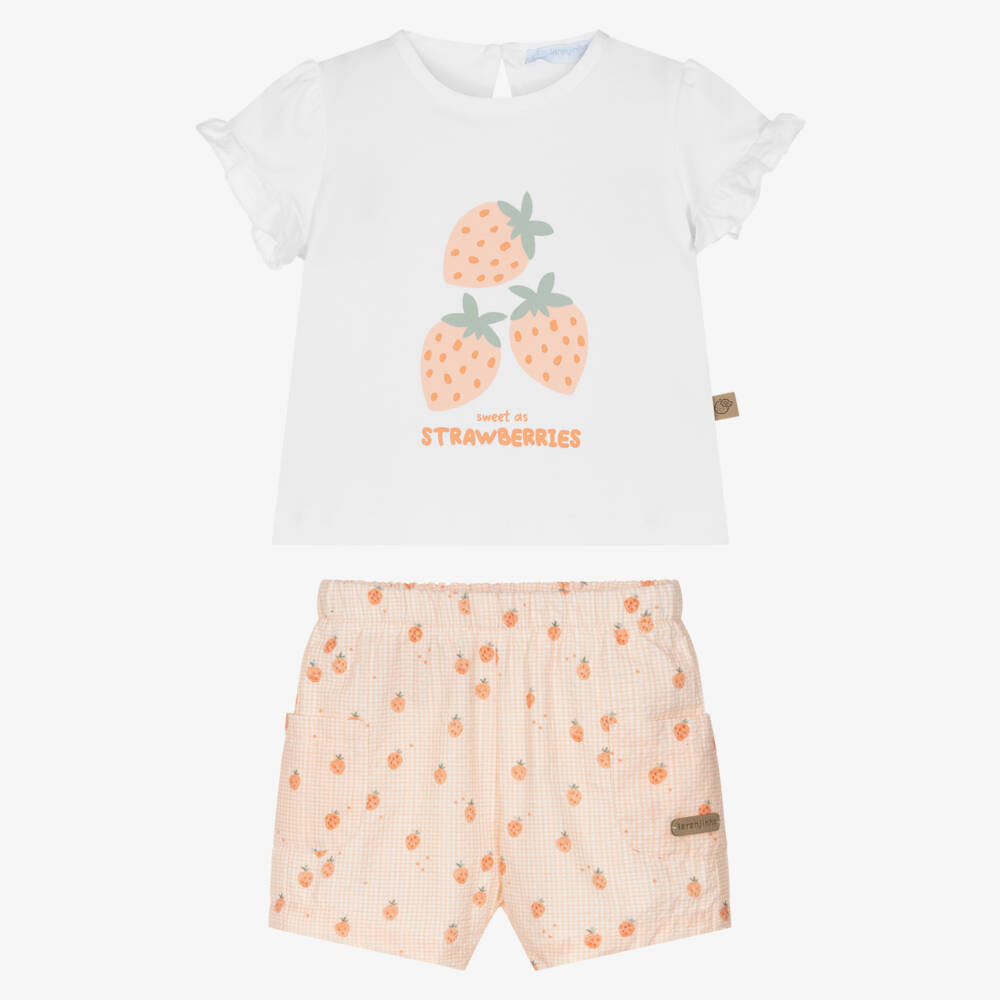 Laranjinha-Girls Citrus Berry Gingham Shorts Ensemble | Childrensalon Outlet
