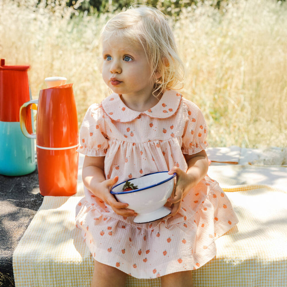 Laranjinha-Girls Citrus Cotton Dress with Berries | Childrensalon Outlet