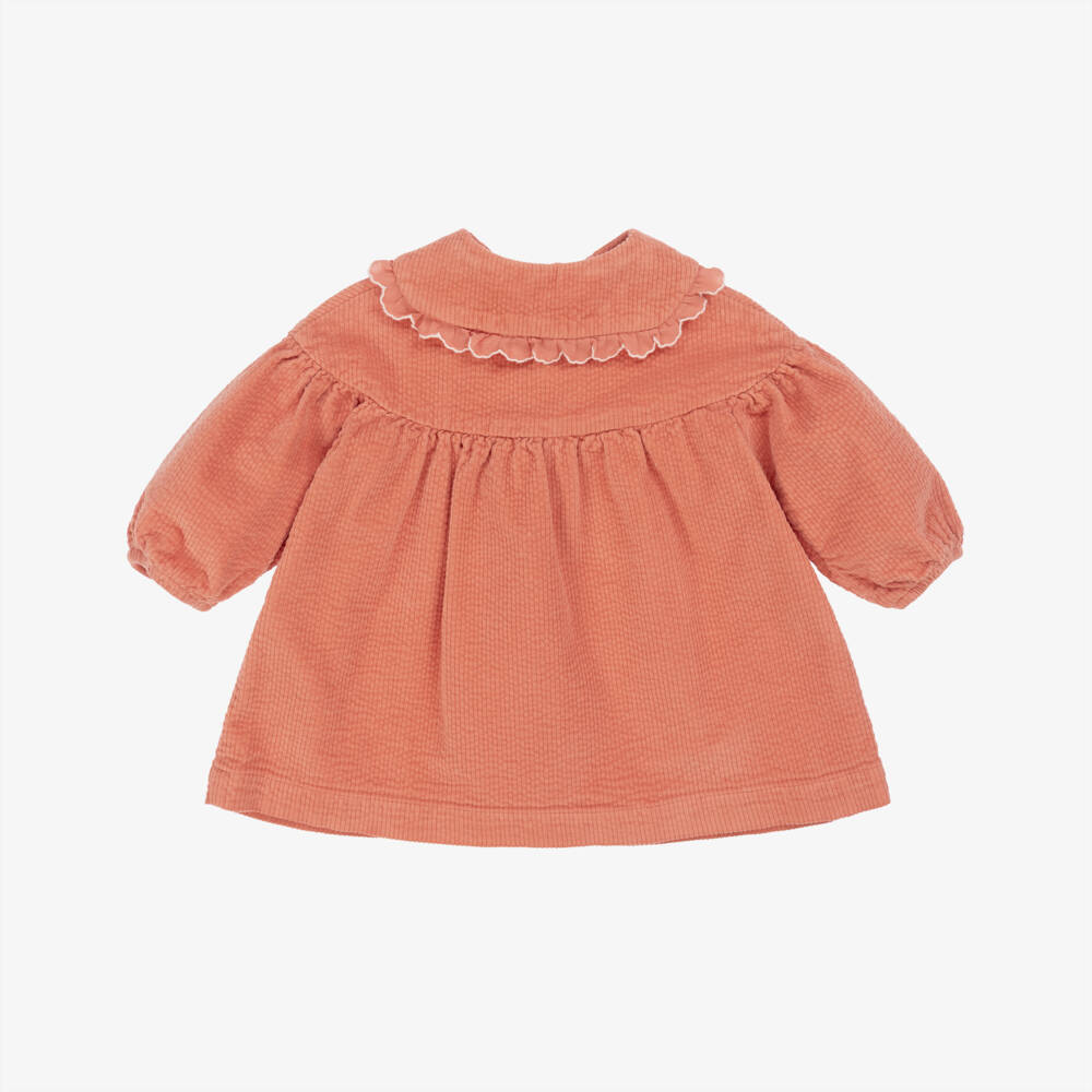 Laranjinha-Коралловое платье из вельвета с волнистым краем для девочек | Childrensalon Outlet