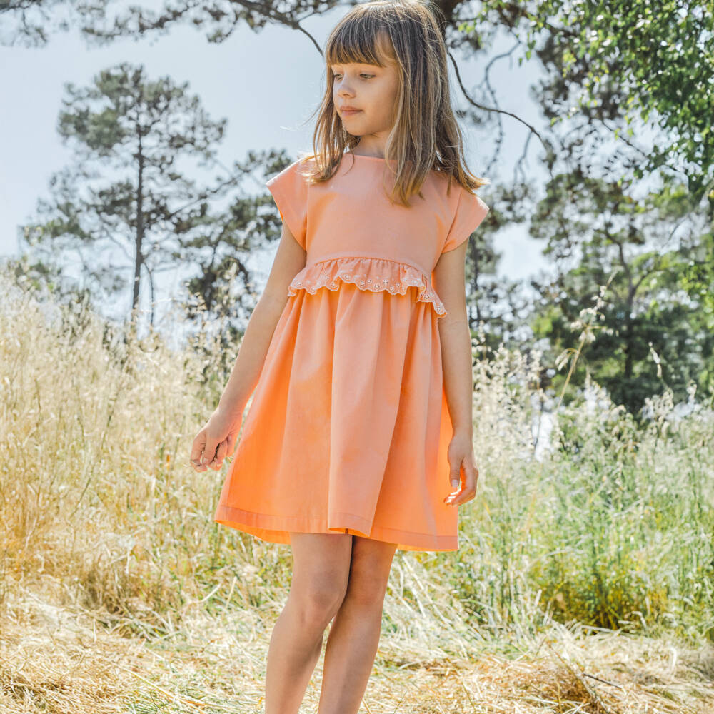 Laranjinha-Girls Coral Cotton Day Dress | Childrensalon Outlet