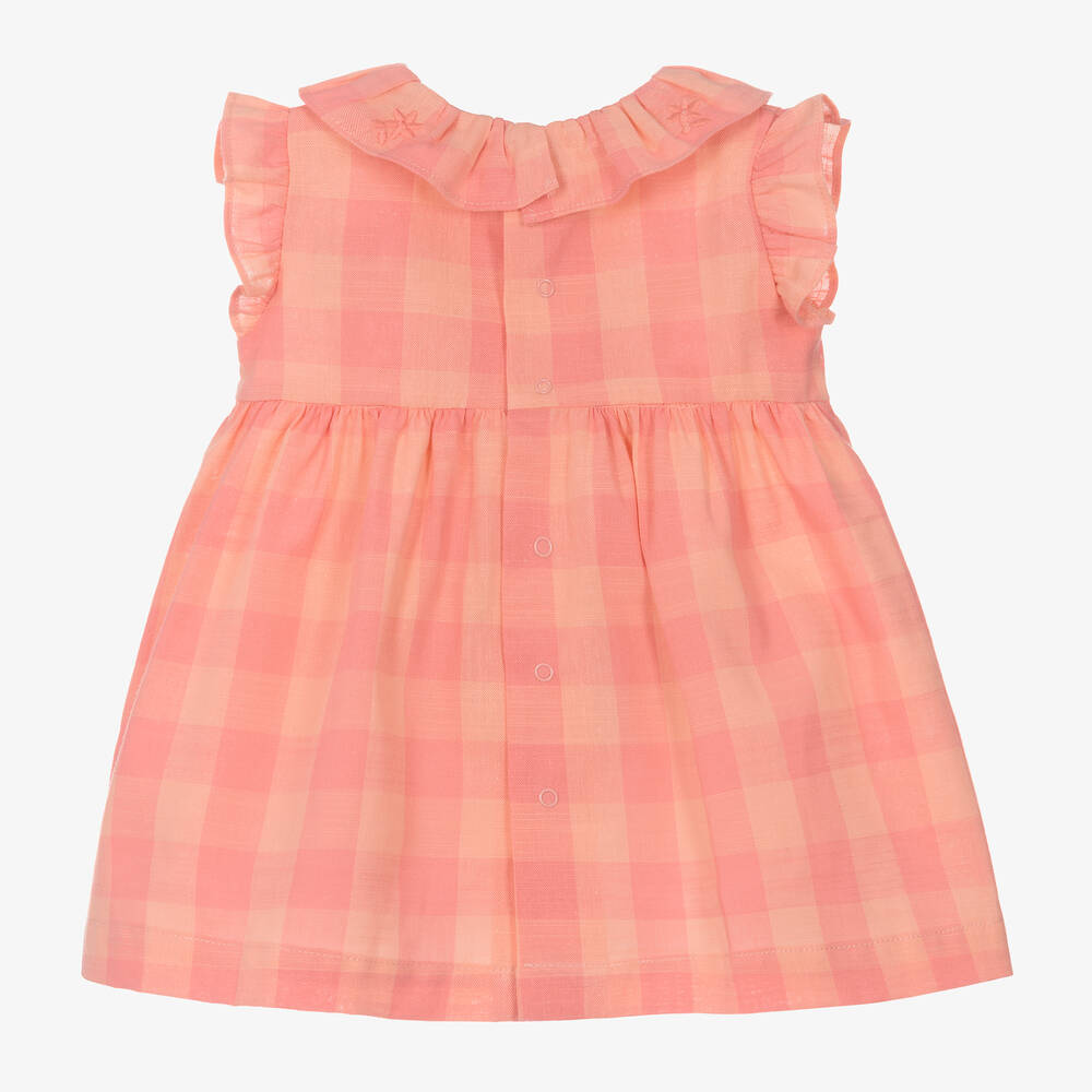 Laranjinha-Кораллово-розовое платье из хлопка в клетку | Childrensalon Outlet