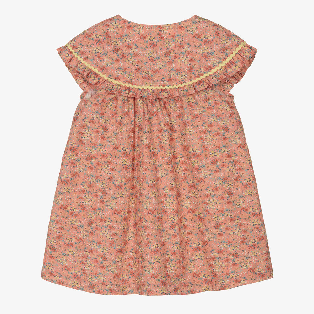 Laranjinha-Girls Coral Pink Floral Print Dress | Childrensalon Outlet