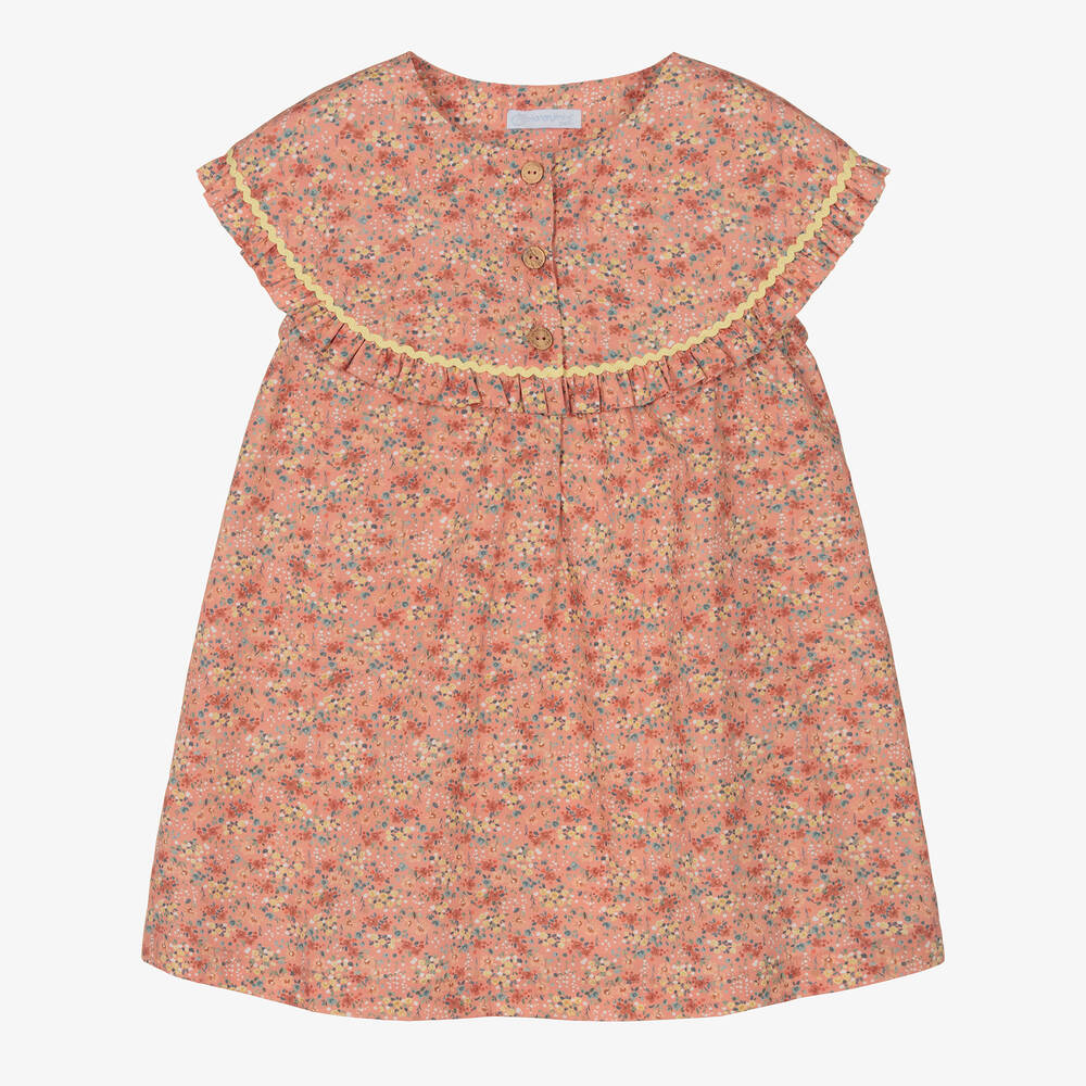 Laranjinha - Korallenrosa Kleid mit Blumen-Print | Childrensalon