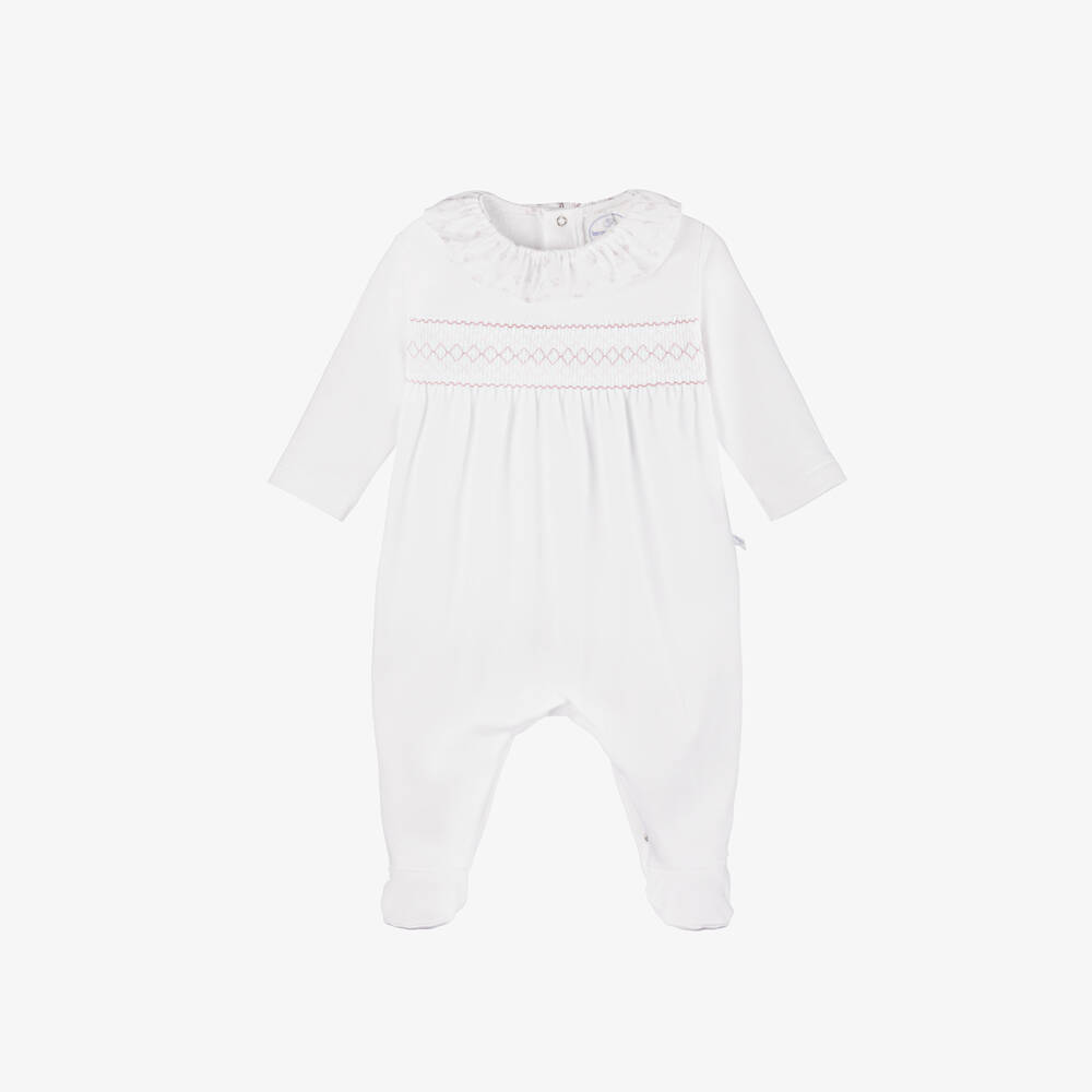 Laranjinha-Girls Cotton Babygrow with Ruffle Collar | Childrensalon Outlet