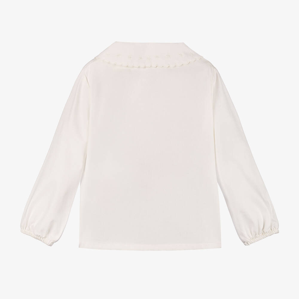 Laranjinha-Girls Cream Embroidered Collar Blouse | Childrensalon Outlet
