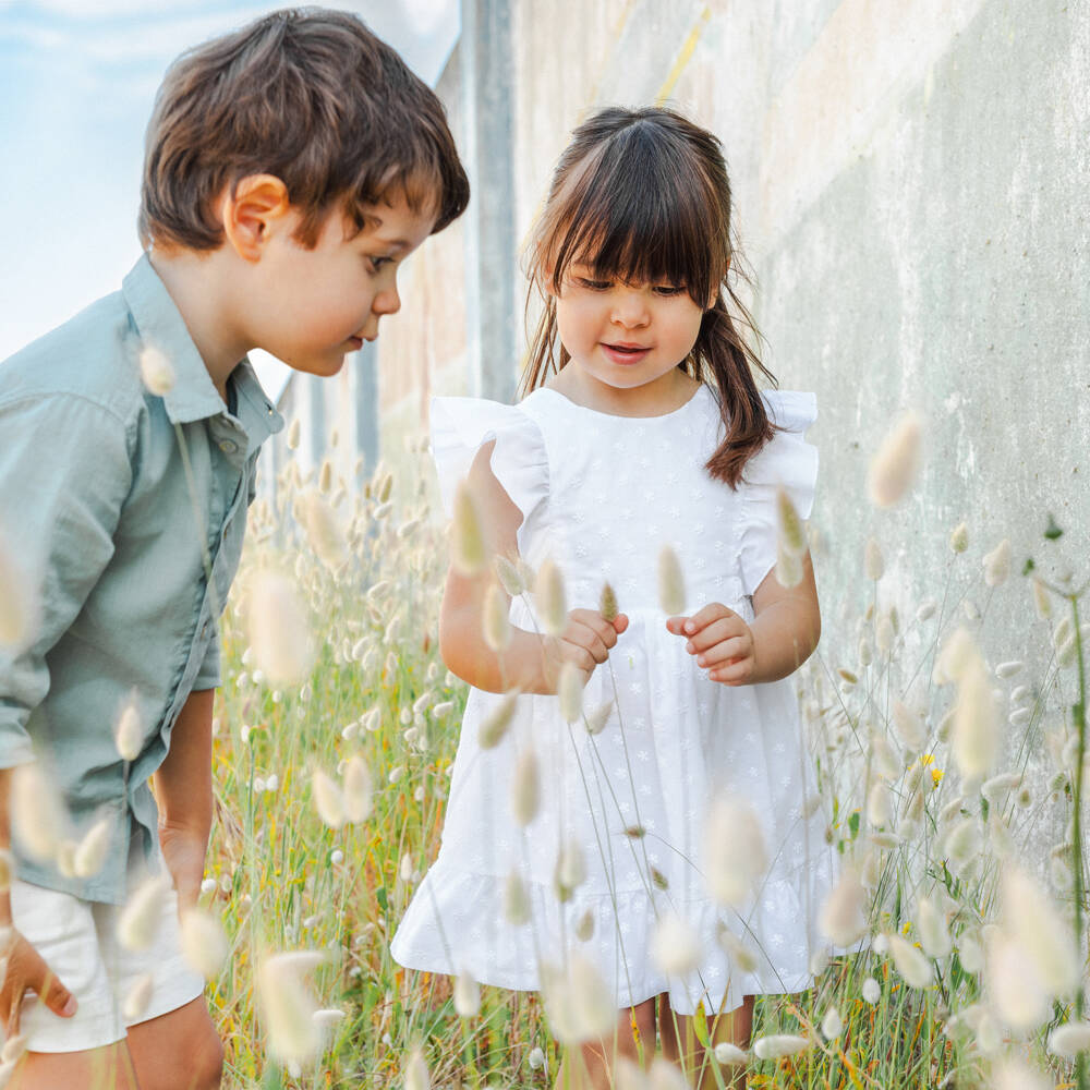 Laranjinha-Платье из хлопкового вуали с украшением в виде ромашек для девочек | Childrensalon Outlet