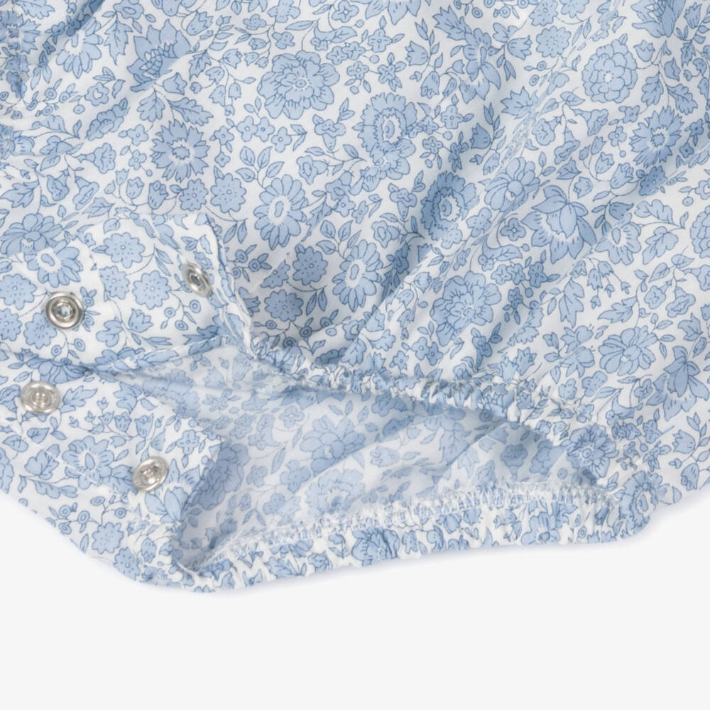 Laranjinha-Girls Floral Blue Cotton Romper | Childrensalon Outlet