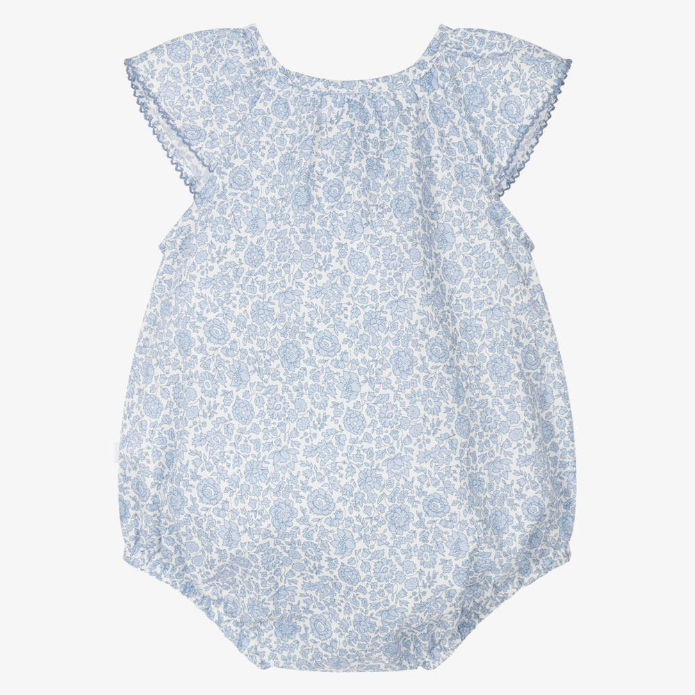 Laranjinha-Girls Floral Blue Cotton Romper | Childrensalon Outlet