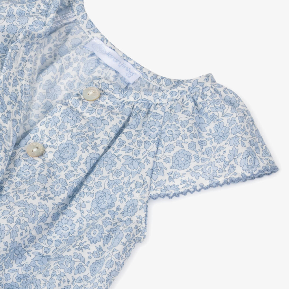Laranjinha-Girls Floral Blue Cotton Romper | Childrensalon Outlet