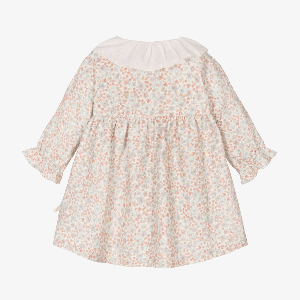 Laranjinha-Girls Floral Corduroy Dress in Cream | Childrensalon Outlet