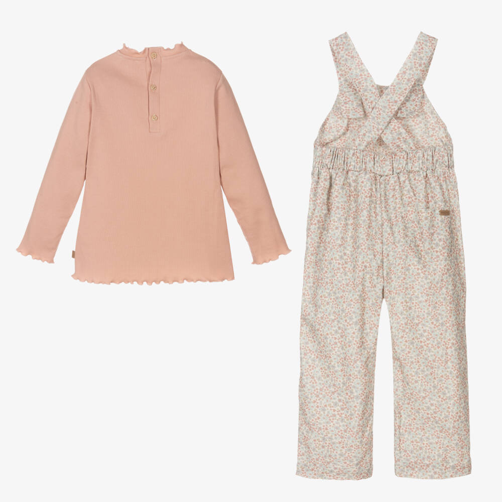 Laranjinha-Girls Floral Pink Dungaree Ensemble | Childrensalon Outlet