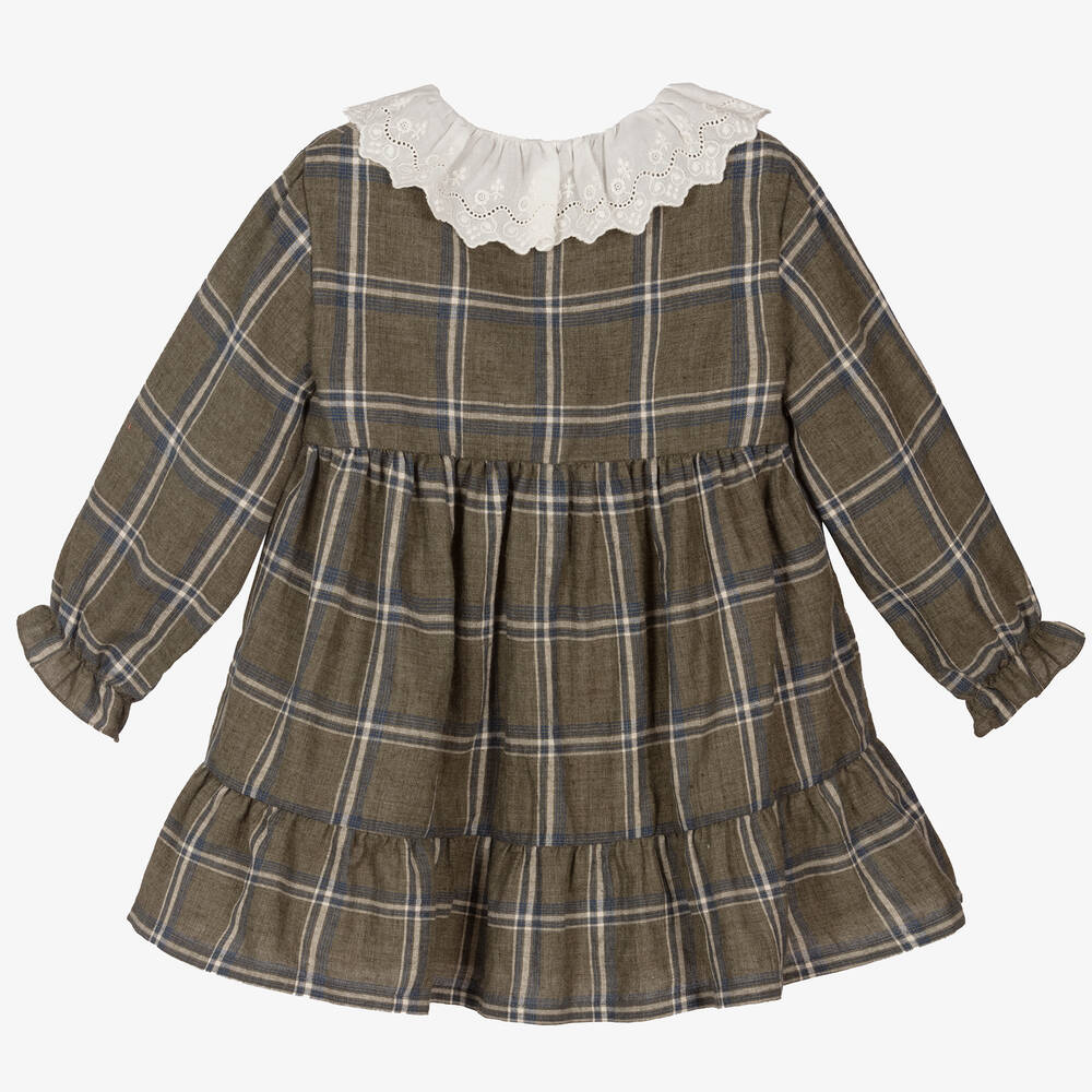 Laranjinha-Зеленое хлопковое платье в клетку для девочек | Childrensalon Outlet