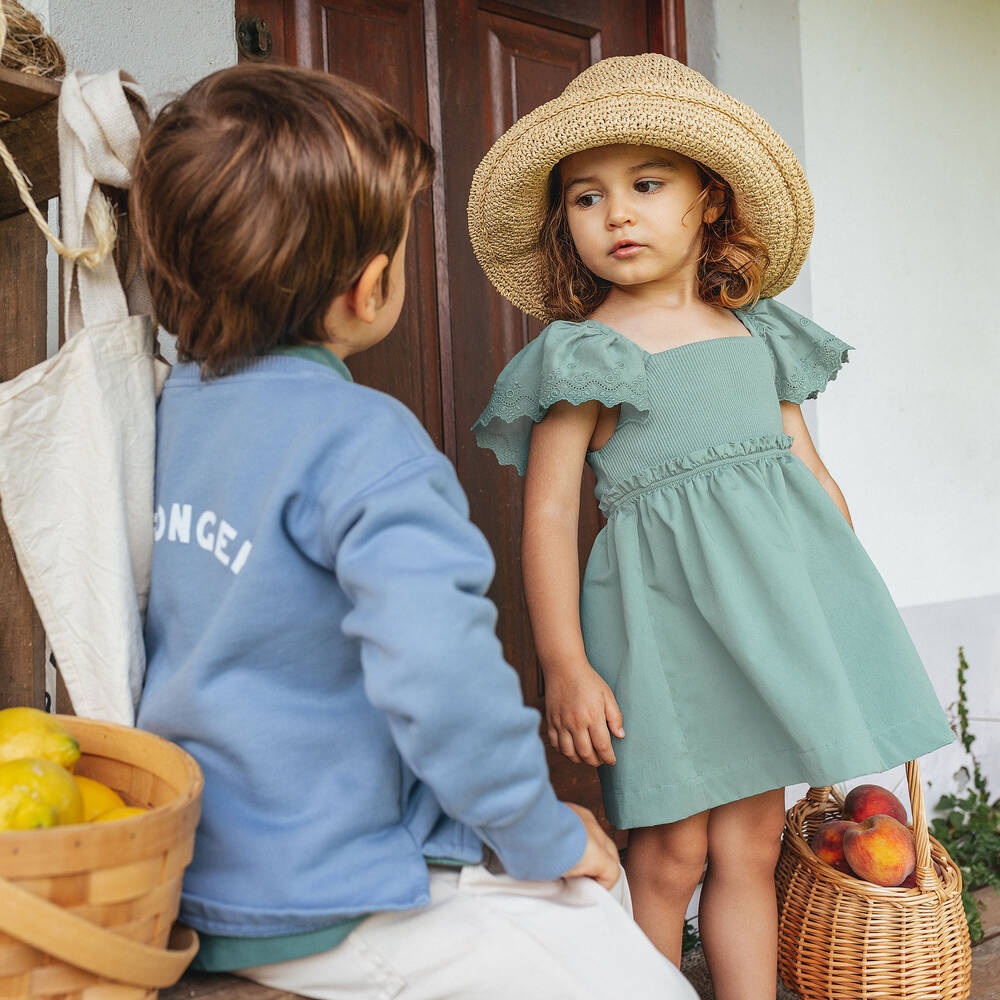 Laranjinha Girls Green Cotton Dress