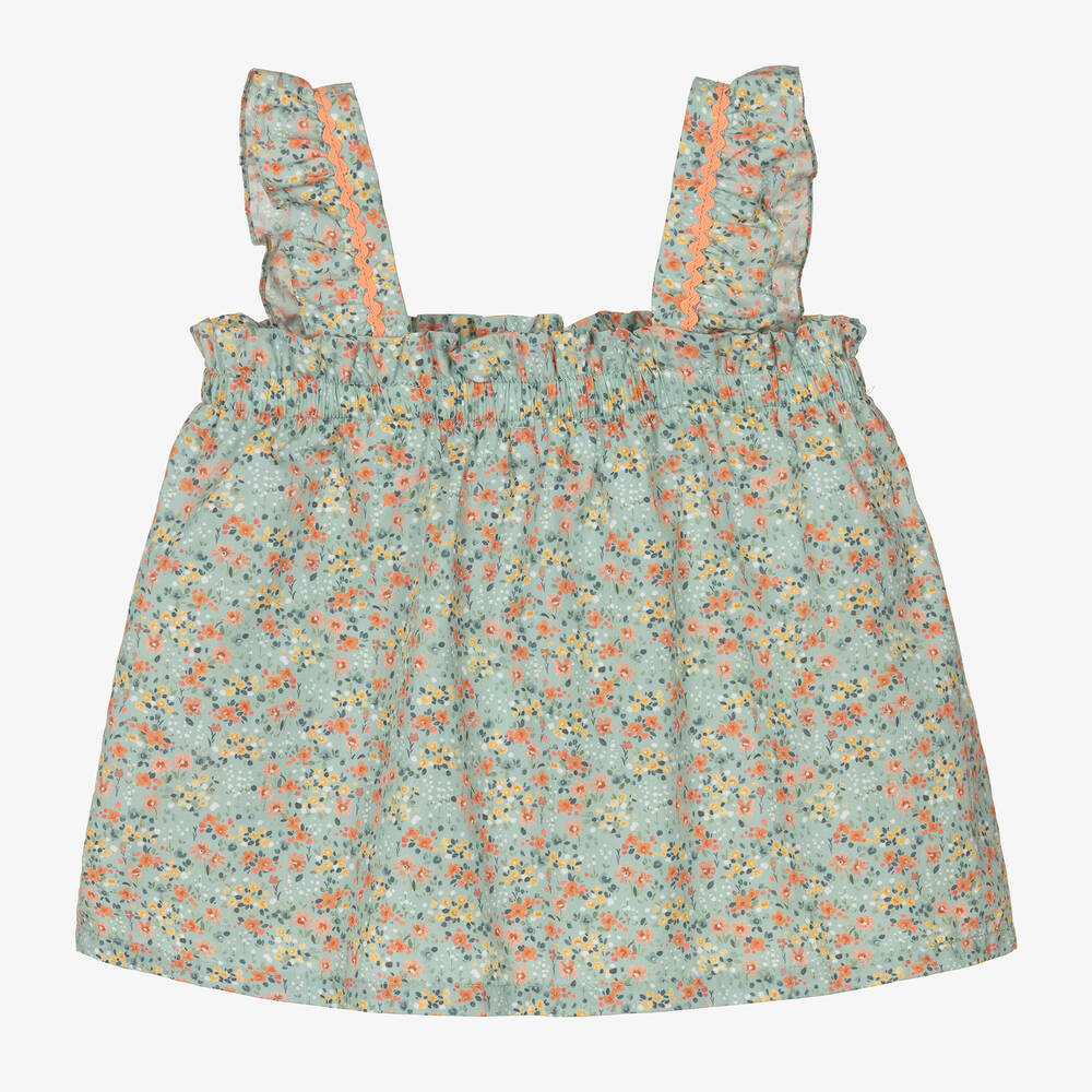 Laranjinha-Girls Green Floral Print Sleeveless Top | Childrensalon Outlet