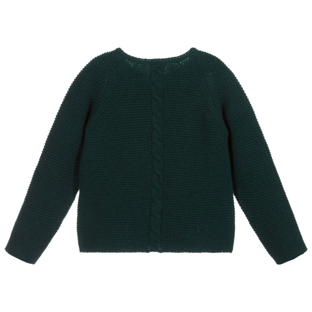 LARANJINHA Girls Green Wool Cardigan