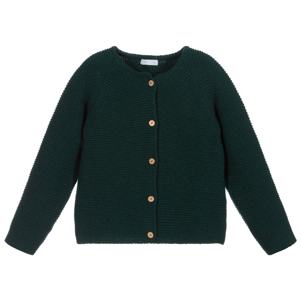 Laranjinha - Girls Green Wool Cardigan | Childrensalon