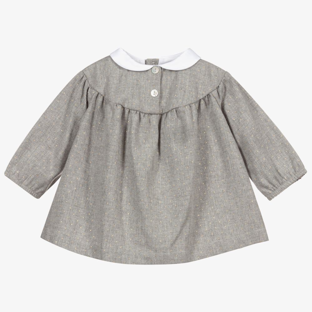 Laranjinha - Girls Grey Gold Spots Dress | Childrensalon