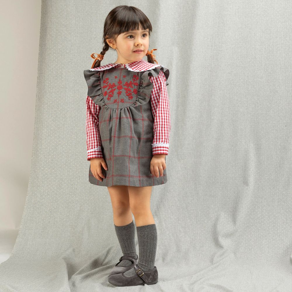 Grey tartan pinafore dress sales