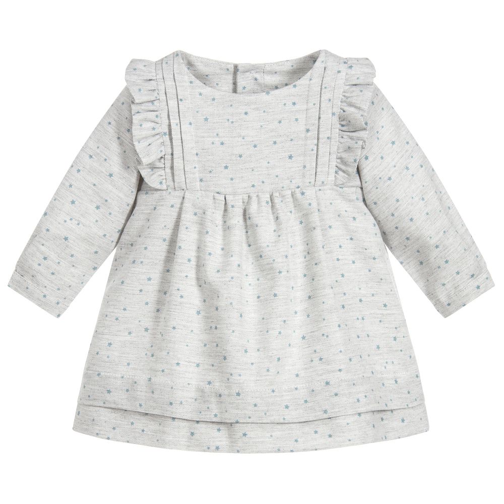 Laranjinha - Girls Grey Star Print Dress | Childrensalon