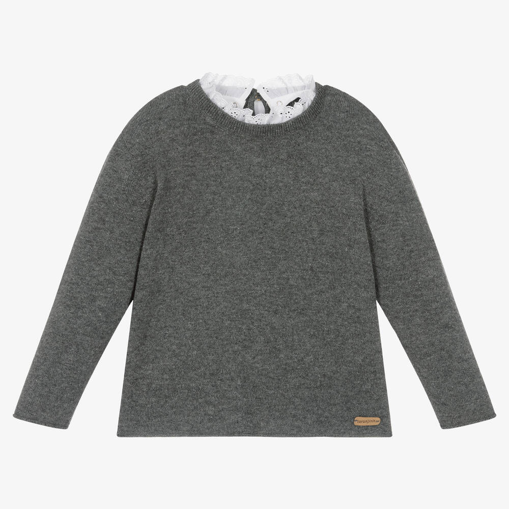 Laranjinha - Girls Grey Wool Sweater | Childrensalon