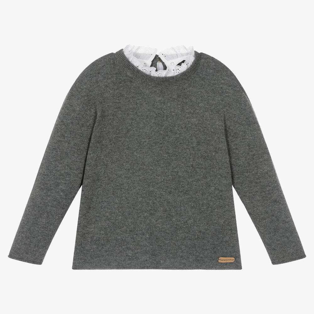 Laranjinha - Pull gris en laine fille | Childrensalon