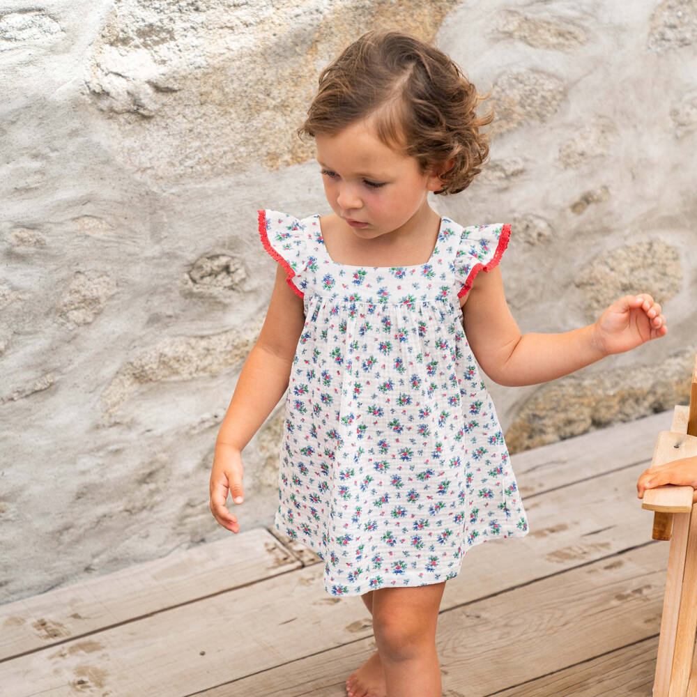 Robe Fille Tea Collection - Taille 4 Ans - Imprimé Fleuri Bleu - Sans Manches - Très Bon état