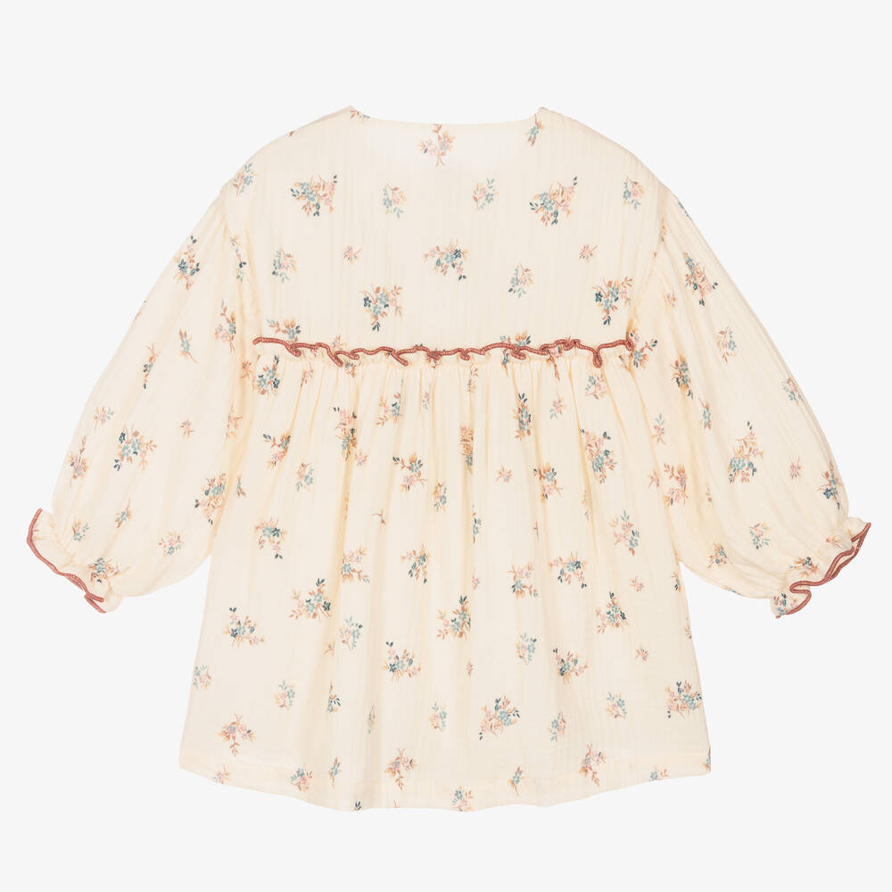 Laranjinha-Кремовое хлопковое платье в цветочек для девочек | Childrensalon Outlet