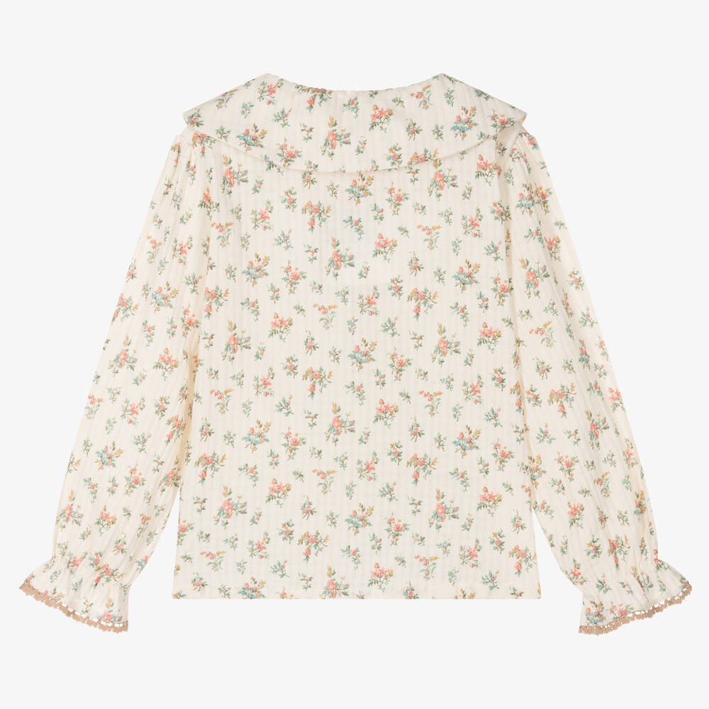 Laranjinha-Girls Ivory Cotton Floral Print Blouse | Childrensalon Outlet