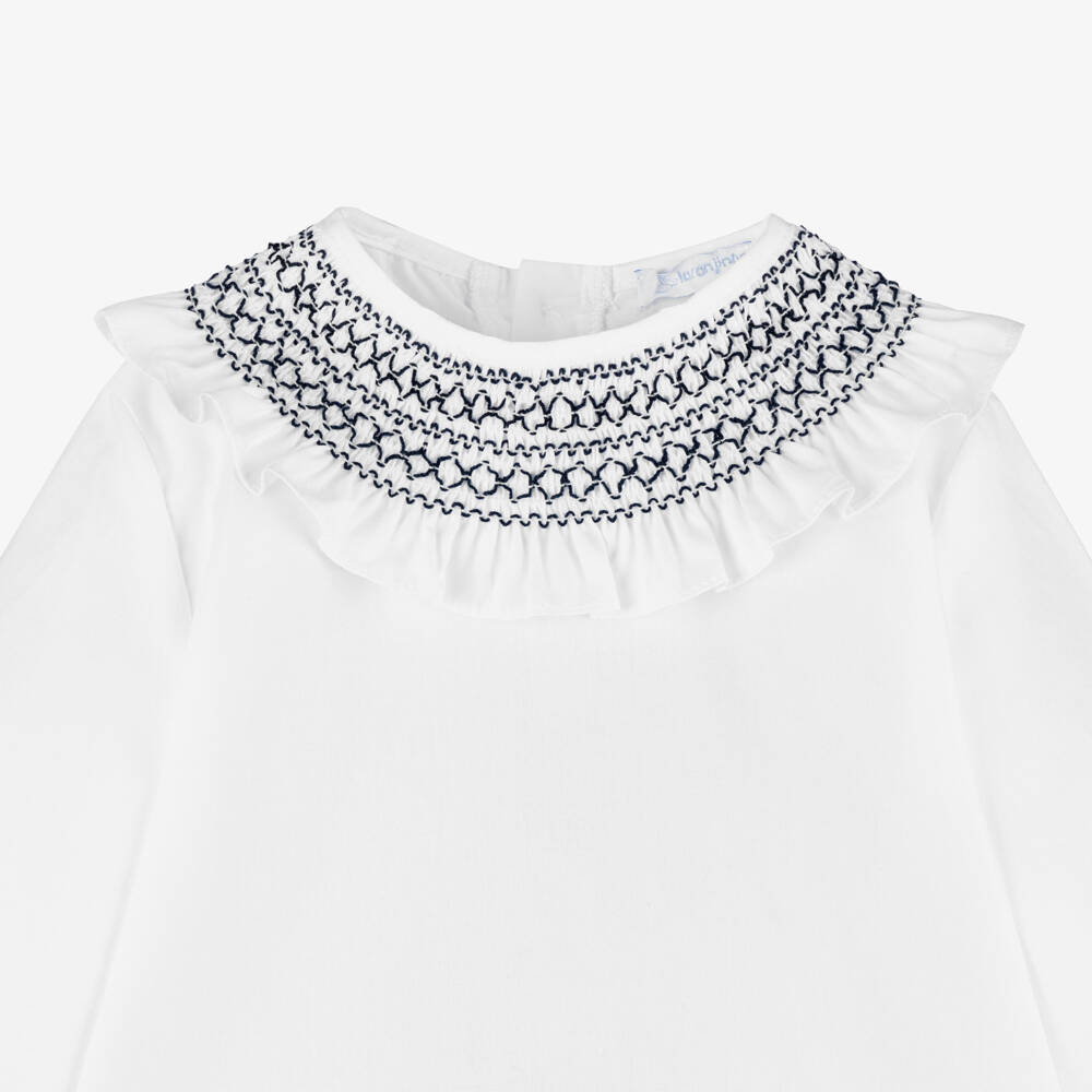 Laranjinha-Girls Ivory Cotton Ruffled Collar Top | Childrensalon Outlet
