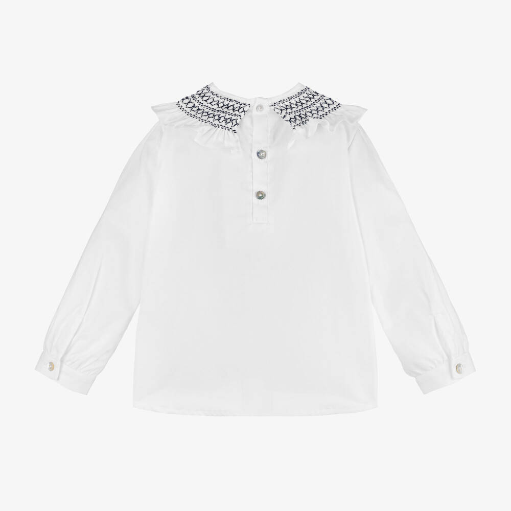 Laranjinha-Girls Ivory Cotton Ruffled Collar Top | Childrensalon Outlet