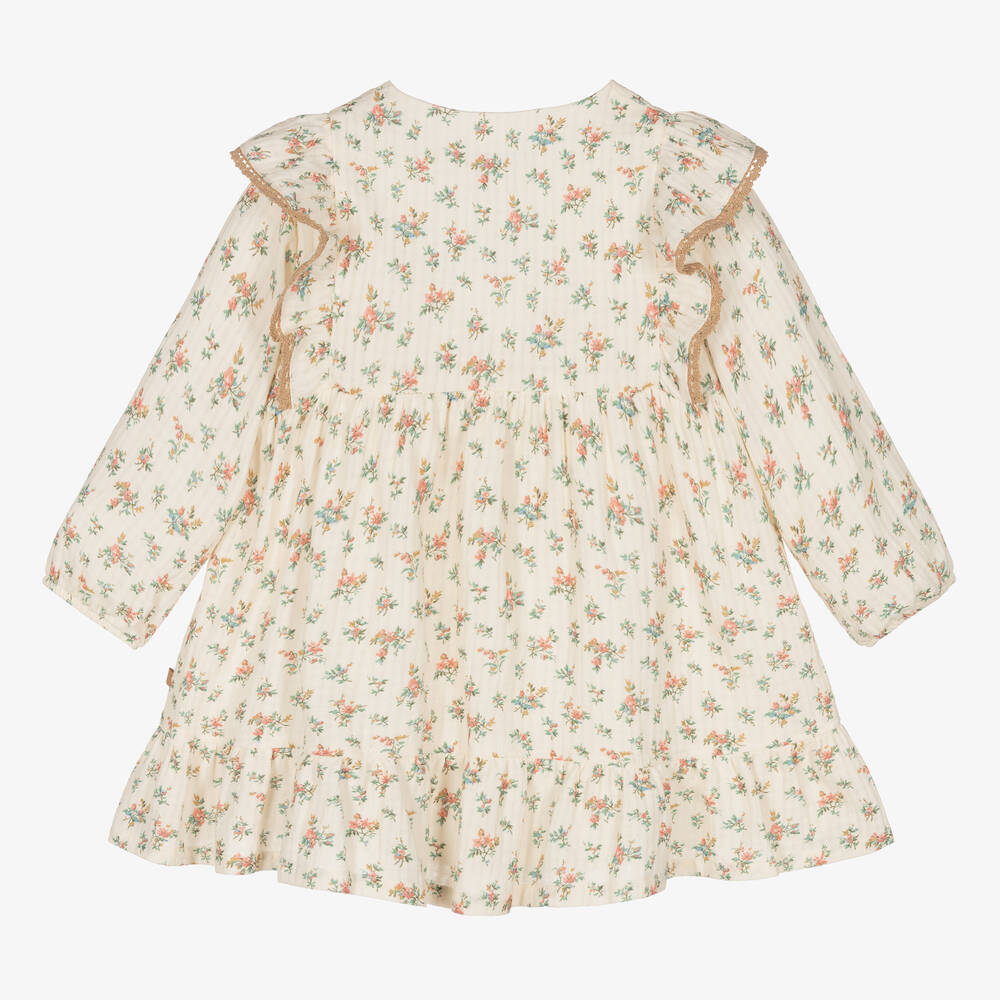 لارانجينا-فستان بطبعة ورود قطن لون عاجي | Childrensalon Outlet