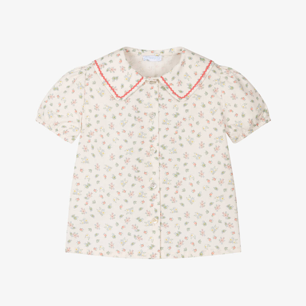 Laranjinha-بلوزة قطنية عاجية بنقشة زهور للبنات | Childrensalon Outlet