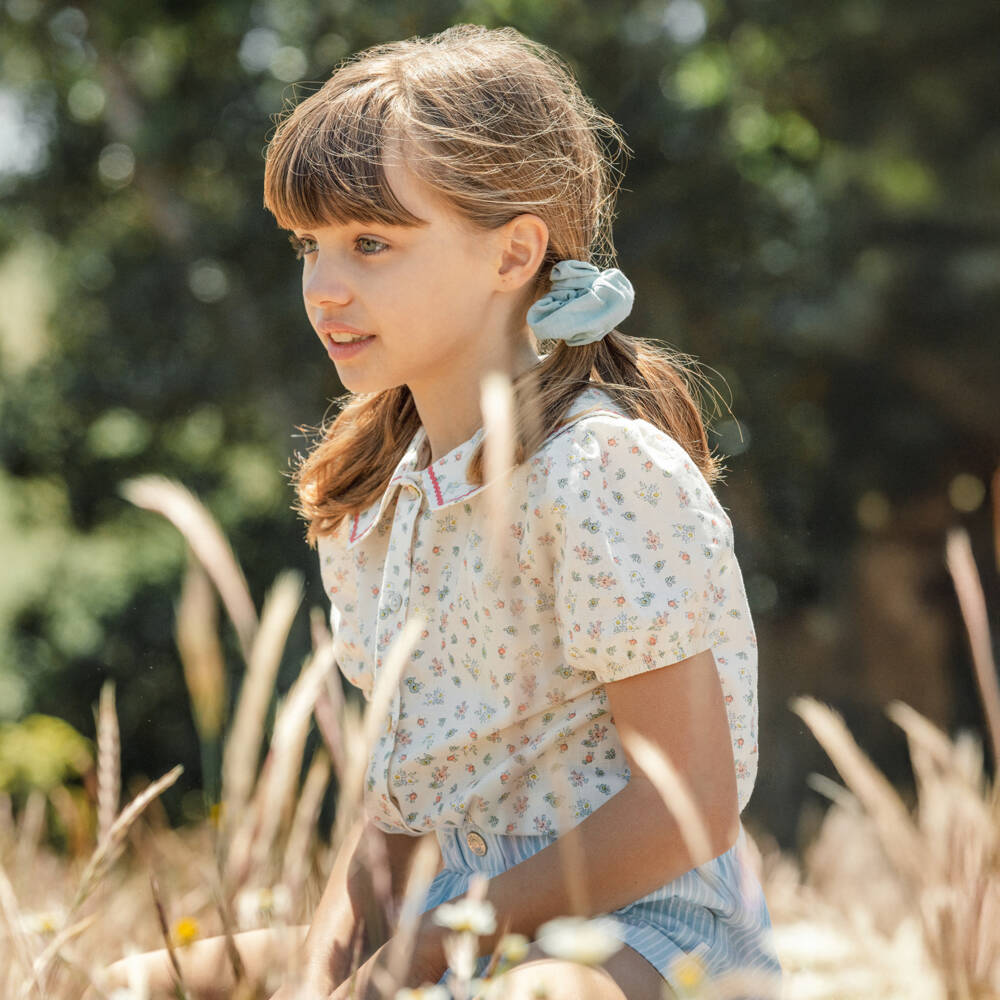 Laranjinha-Girls Ivory Floral Cotton Top | Childrensalon Outlet