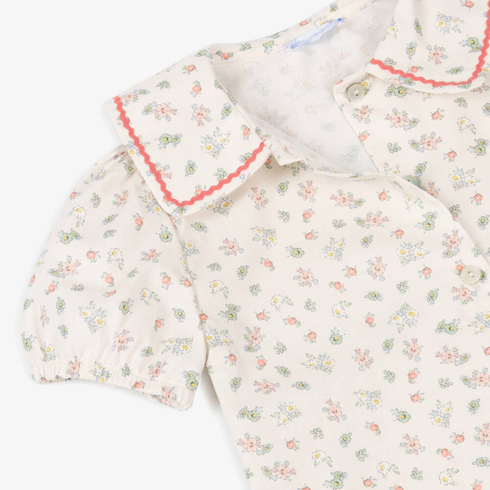 Laranjinha-Girls Ivory Floral Cotton Top | Childrensalon Outlet