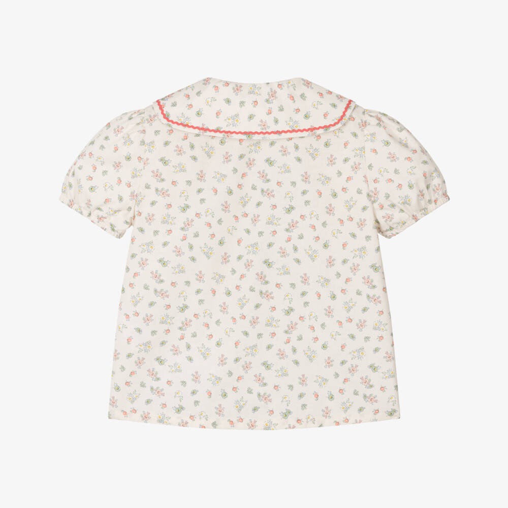 Laranjinha-Girls Ivory Floral Cotton Top | Childrensalon Outlet