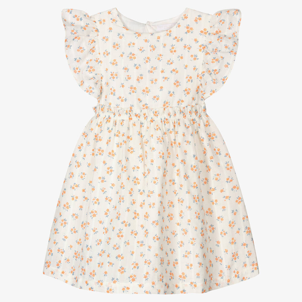 Laranjinha - Кремовое хлопковое платье в цветочек | Childrensalon