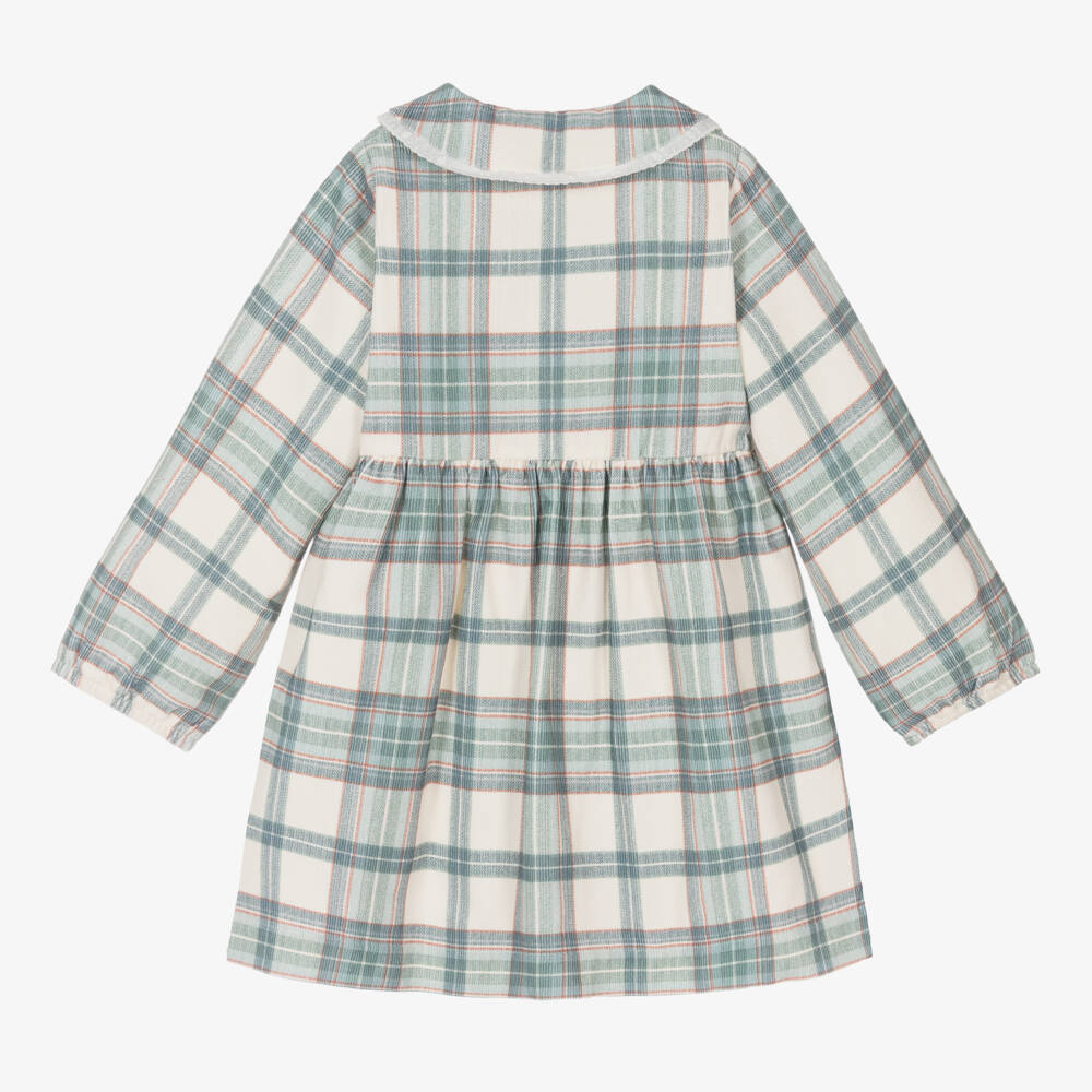 Laranjinha-Girls Ivory & Green Plaid Needlecord Dress | Childrensalon Outlet
