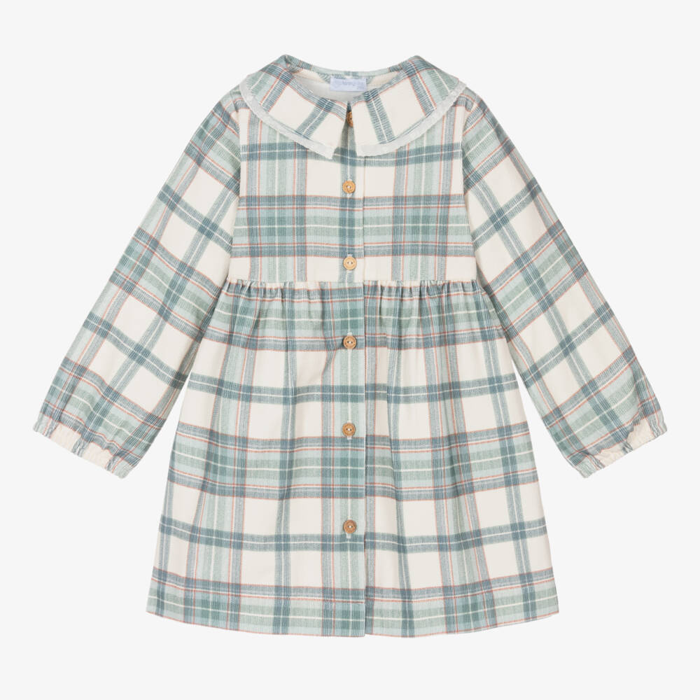 Laranjinha-Girls Ivory & Green Plaid Needlecord Dress | Childrensalon Outlet