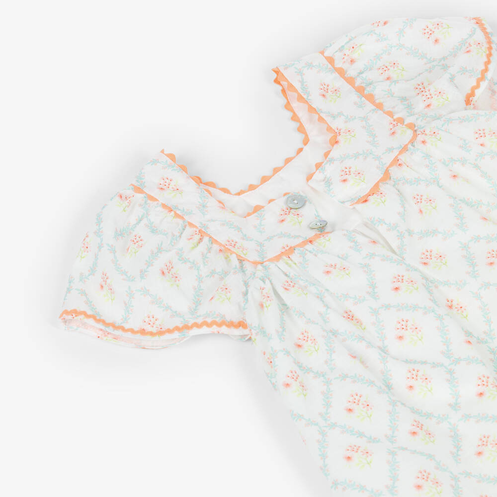 Laranjinha-Girls Ivory & Orange Floral Cotton Dress | Childrensalon Outlet