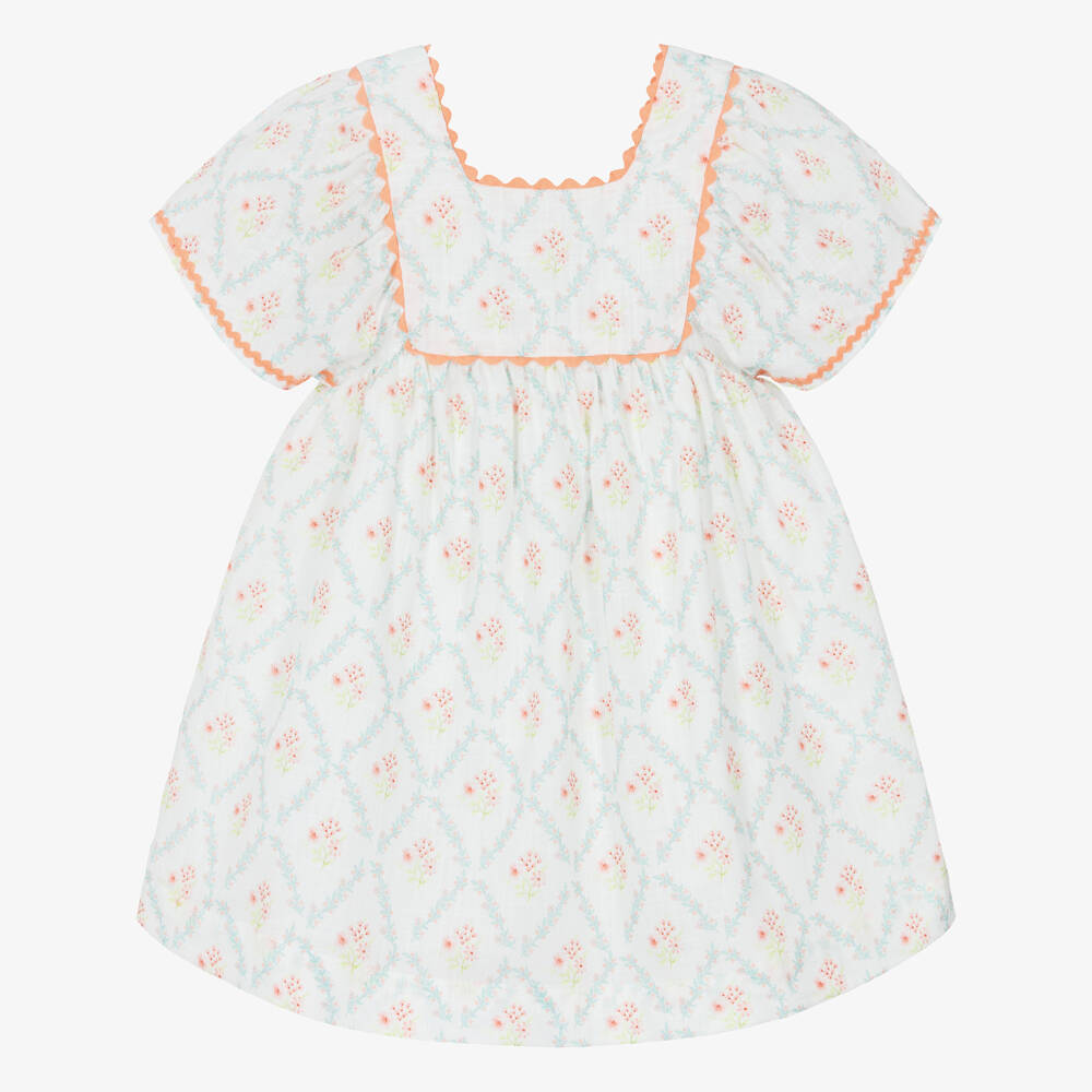 Laranjinha-Girls Ivory & Orange Floral Cotton Dress | Childrensalon Outlet
