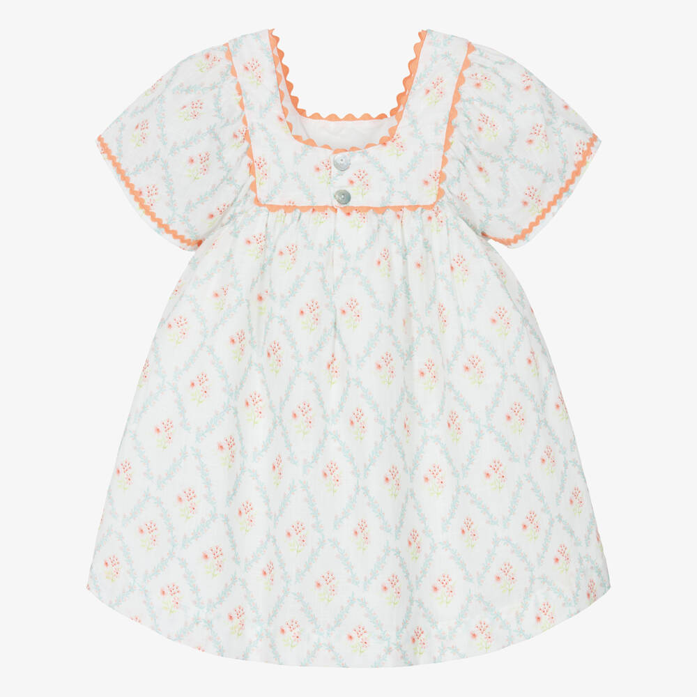 Laranjinha-Girls Ivory & Orange Floral Cotton Dress | Childrensalon Outlet