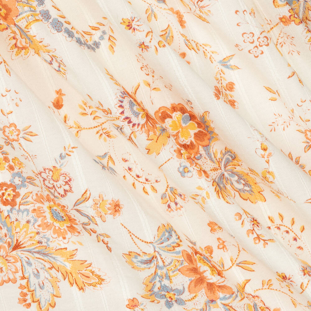 Laranjinha-فستان قطن لون عاجي وبرتقالي بطبعة ورود | Childrensalon Outlet