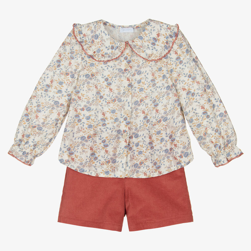 Laranjinha-Girls Ivory & Pink Shorts Set | Childrensalon Outlet