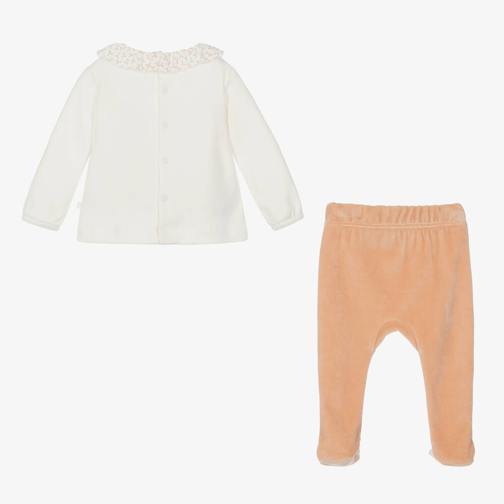 Laranjinha-أفرول بيبي غرو قطن قطيفة لون زهري وعاجي - قطعتين | Childrensalon Outlet