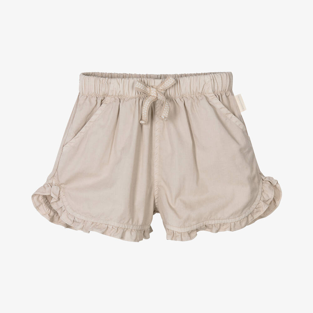 Girls Light Beige Frilly Cotton Shorts