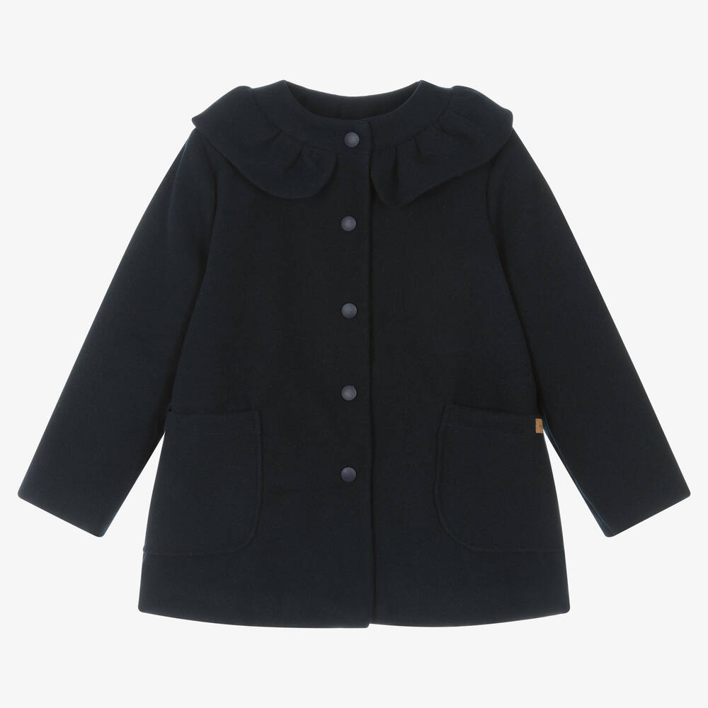 Laranjinha-Girls Navy Blue Ruffle Collar Coat | Childrensalon Outlet